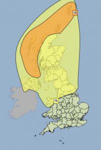 Amber weather warning for the north and north west of  Scotland, and Northern Ireland on Wednesday.