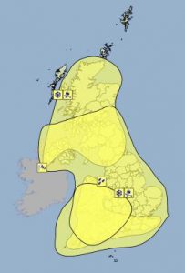 Yellow weather warnings affecting the whole country on Wednesday 14th.