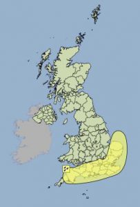 The Met office have issued a Yellow weather warning for Monday Morning.